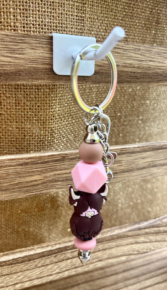Color Burst Highland Cow Silicone Bead Keychain