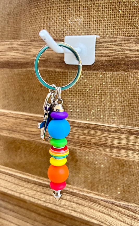 Color Burst Rainbow Stripes Silicone Bead Keychain