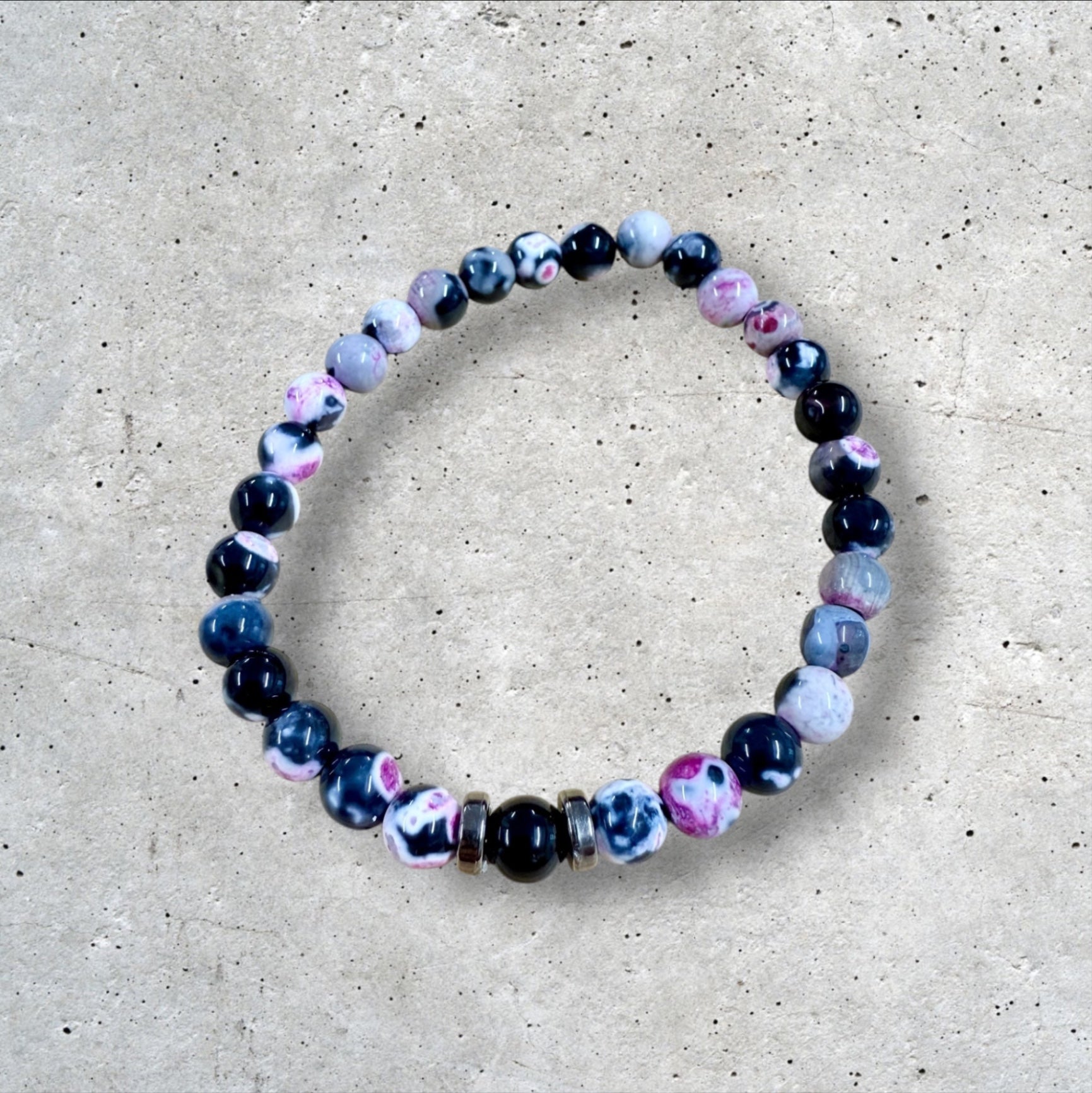 Blue Purple Pink and White Marble Beaded Bracelet