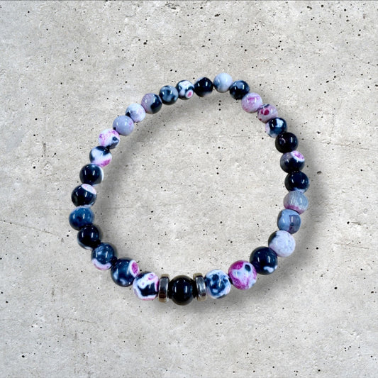 Blue Purple Pink and White Marble Beaded Bracelet
