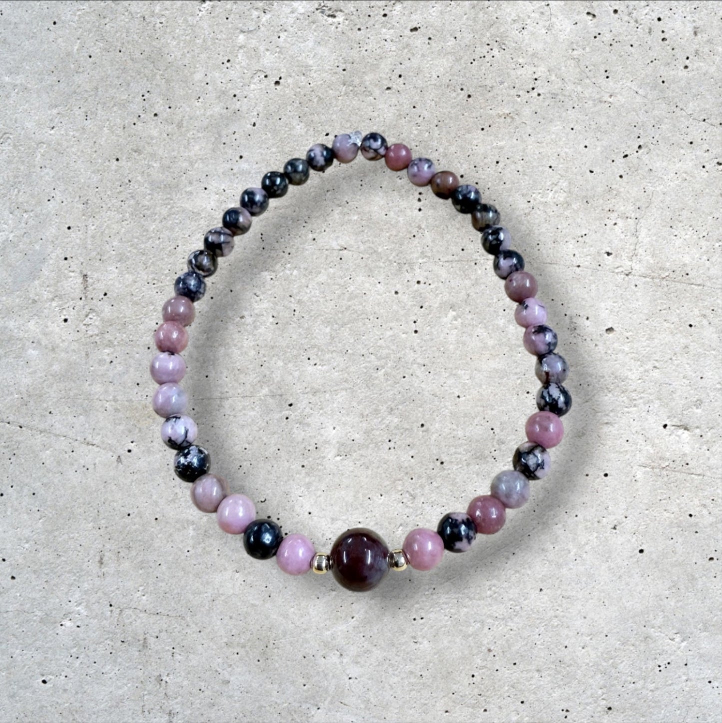 Pink Black Stone Bead Bracelet