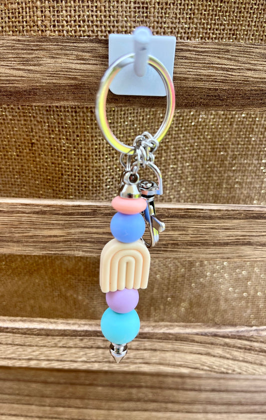 Color Burst Pastel Rainbow Silicone Bead Keychain