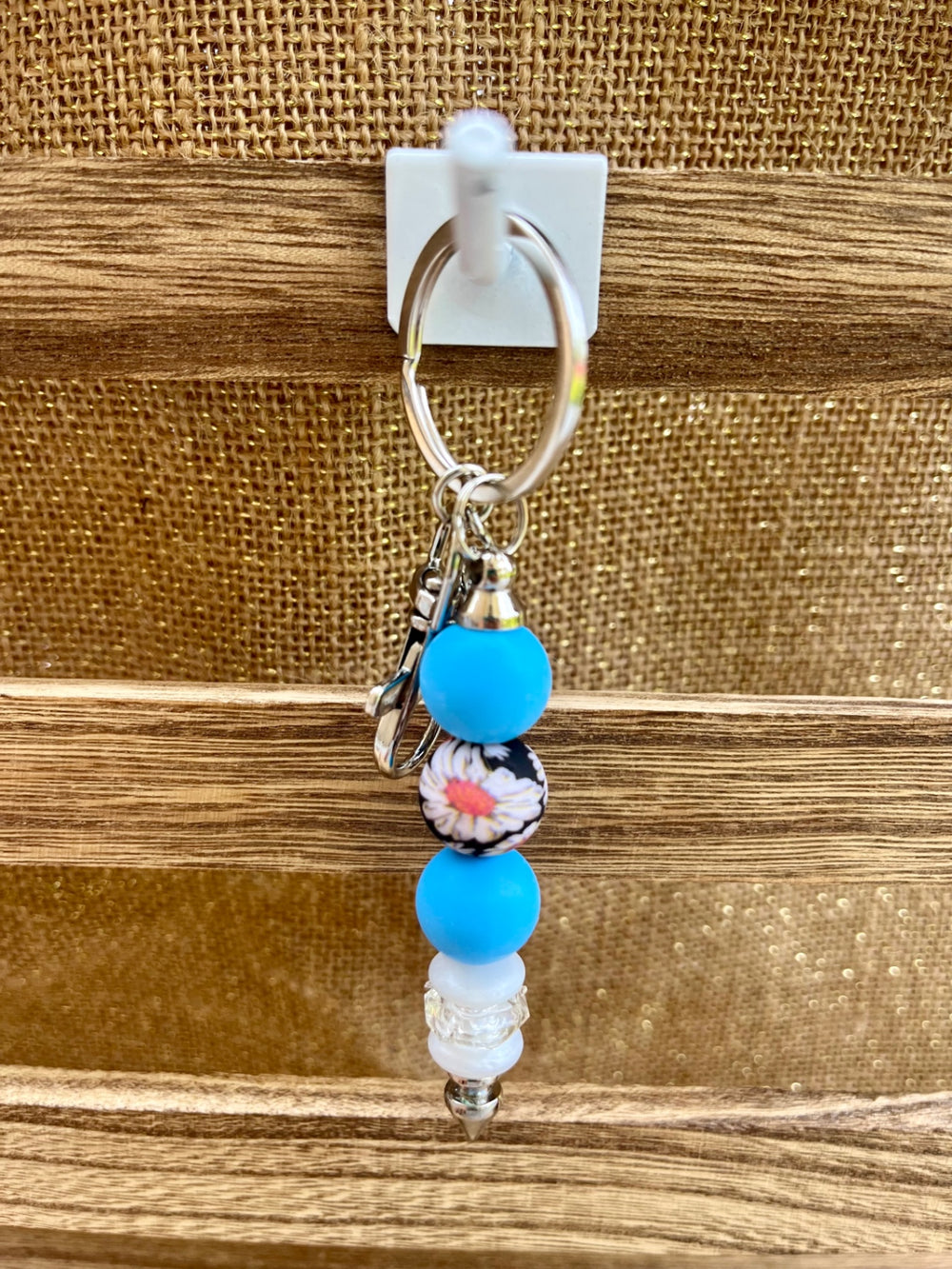 017 - Color Burst Blue Floral Silicone Bead Keychain