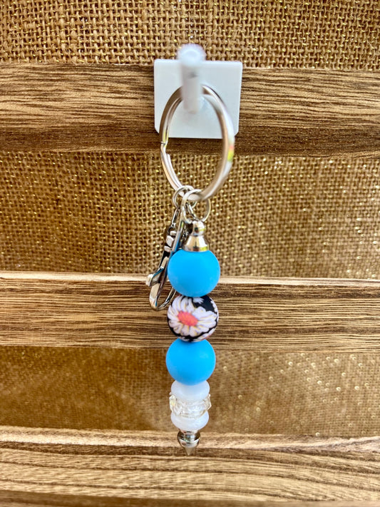 Color Burst Blue Floral Silicone Bead Keychain