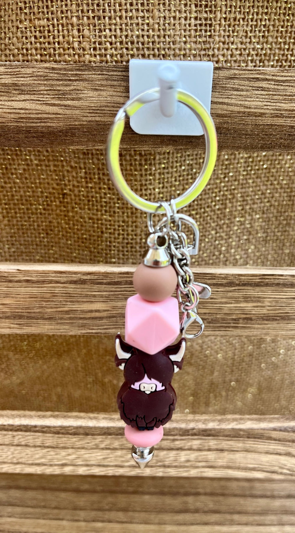 017 - Color Burst Highland Cow Silicone Bead Keychain