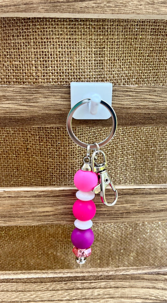 Color Burst Pink Silicone Bead Keychain