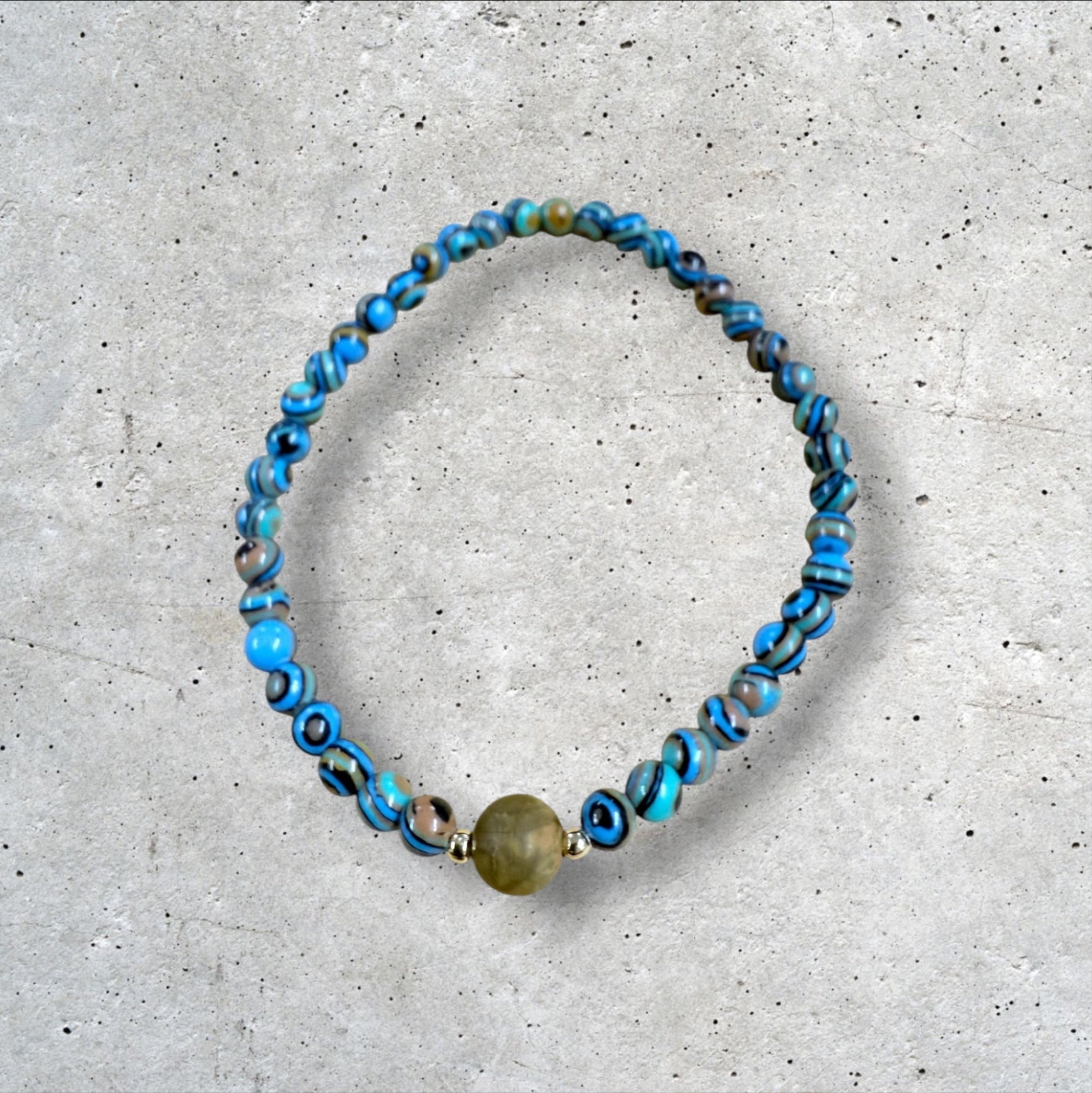 Blue and Beige Seed Bead Bracelet