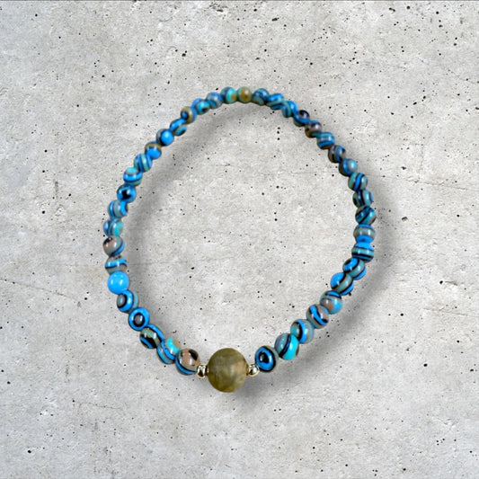 Blue and Beige Seed Bead Bracelet