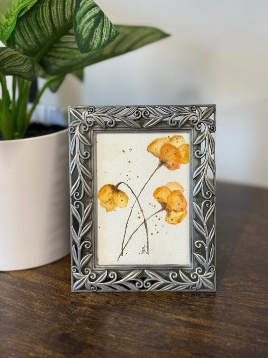 Orange Floral Watercolor Framed Painting