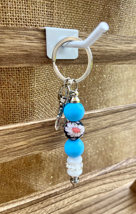 Color Burst Blue Floral Silicone Bead Keychain