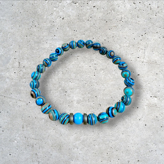 Blue Hue and Green Striped Beaded Bracelet