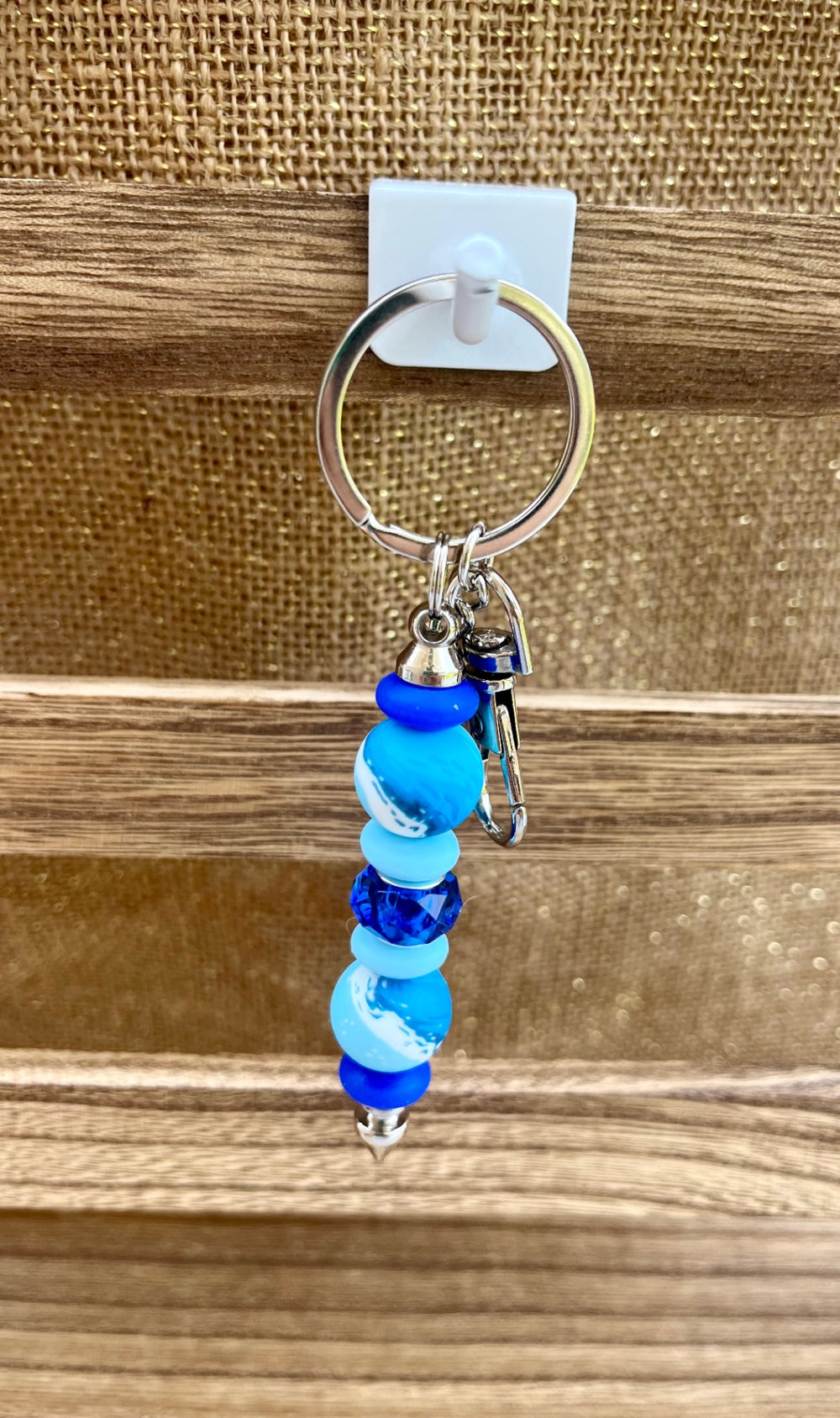 017 - Color Burst Blue Swirl Silicone Bead Keychain
