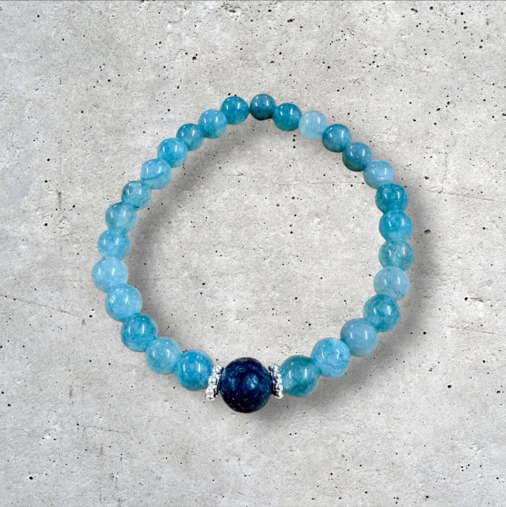 Blue Beaded Bracelet with Deep Blue Accent