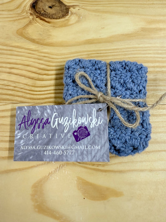 05 - Heathered Blue Crochet Cotton Dish Cloth