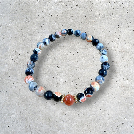 Black Blue White Orange Beaded Bracelet