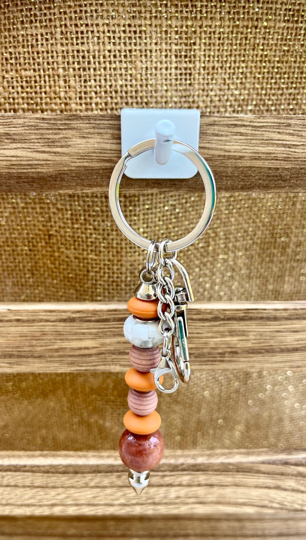 017 - Color Burst Orange and Brown Silicone Bead Keychain