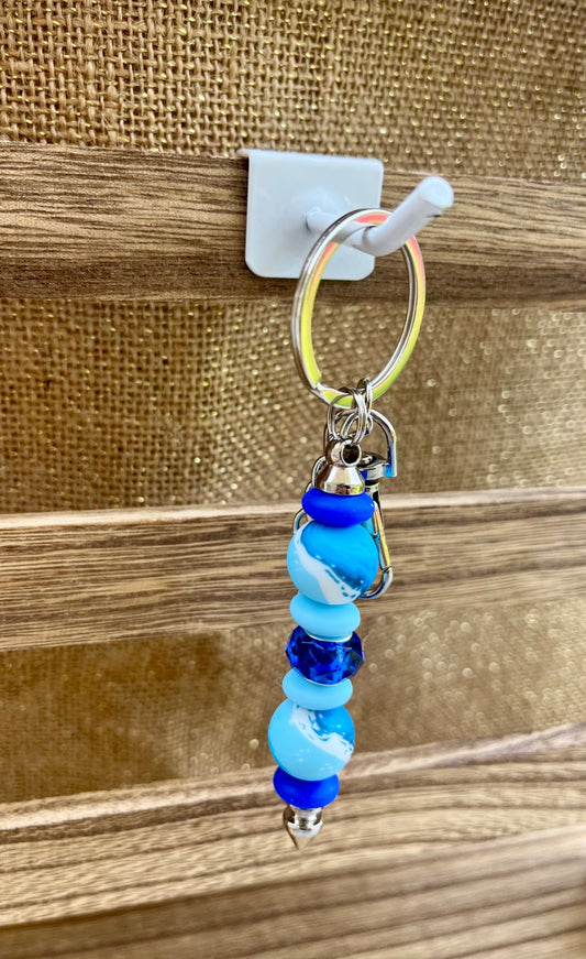 Color Burst Blue Swirl Silicone Bead Keychain