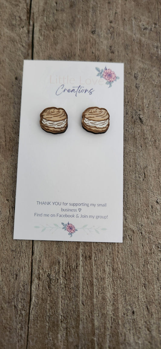 Hand-painted Cream Puff Stud Wood Earrings