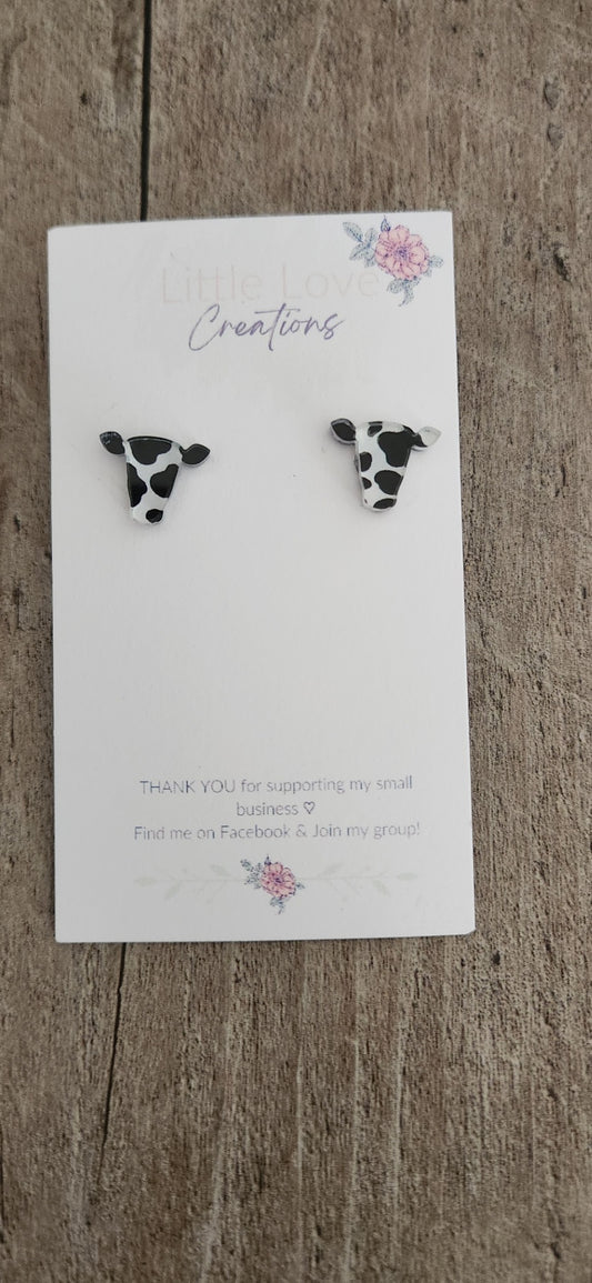 Acrylic Cow Head Stud Earrings 