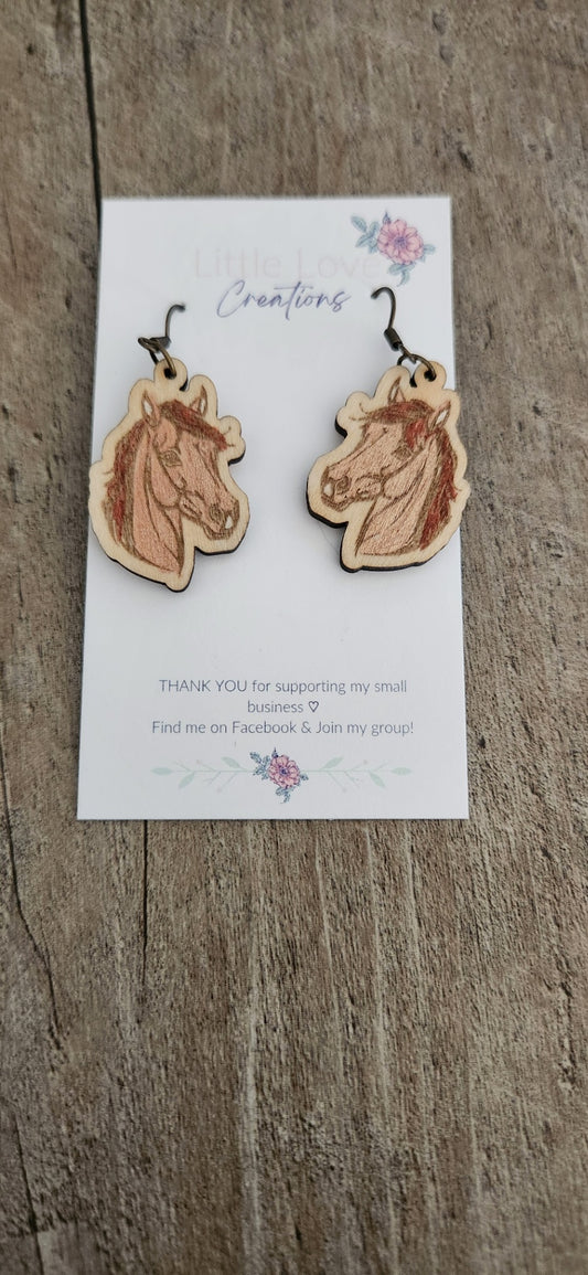 Hand-painted Horse Wooden Dangle Earrings