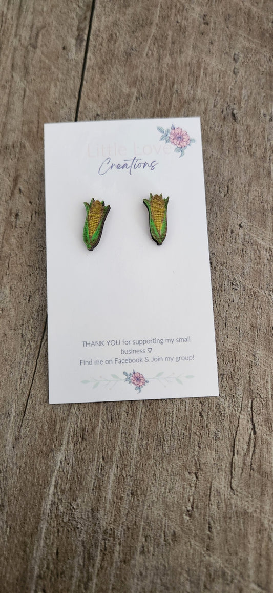 Hand-painted Corn Cob Stud Wood Earrings