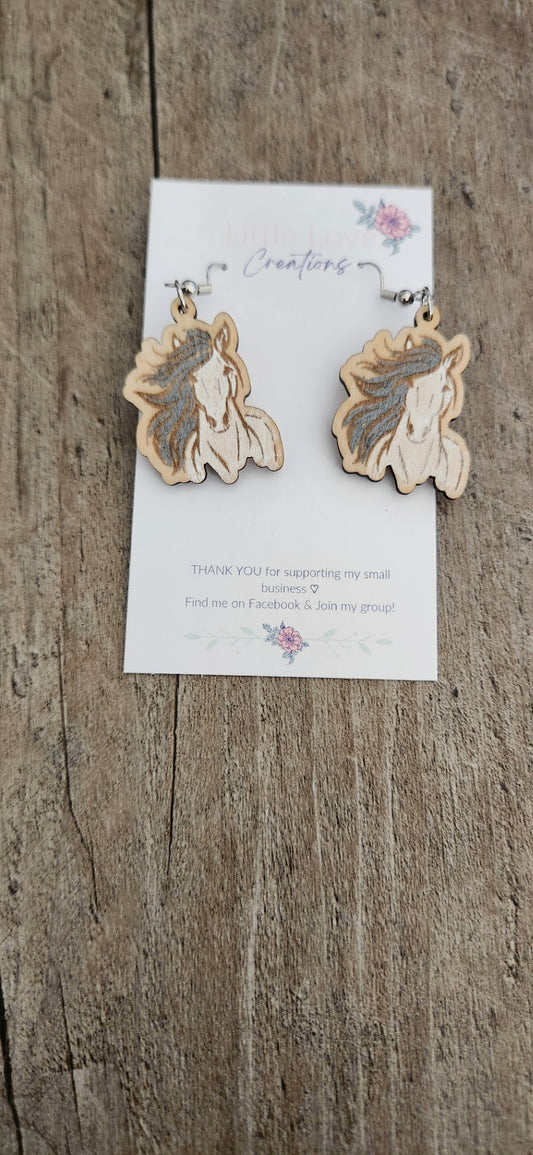 Hand-painted Horse Wooden Dangle Earrings