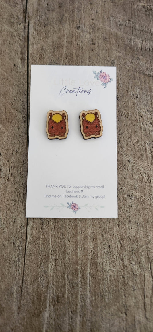Hand-painted Horse Stud Wood Earrings