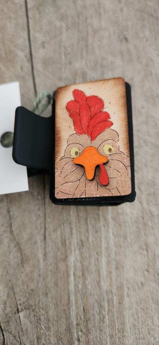 Small Hand-Painted Engraved Wood Chicken Claw Hair Clip 