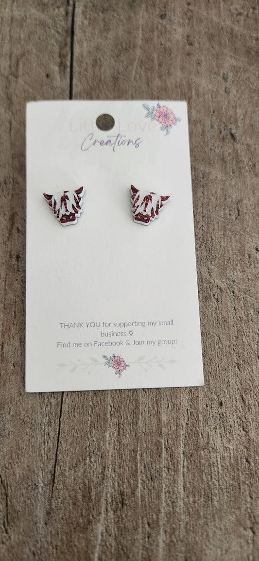 Acrylic Highland Cow Stud Earrings 