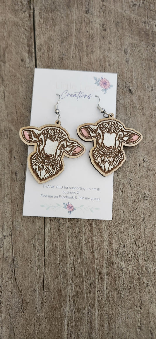 Hand-painted Sheep Wooden Dangle Earrings 