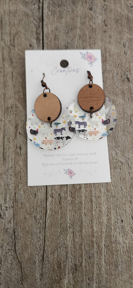 Acrylic & Wood Farm Animal Dangle Earrings