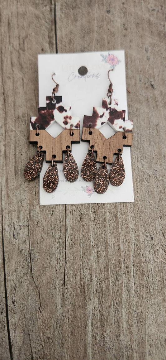 Acrylic & Wood Western Cow Print Dangle Earrings