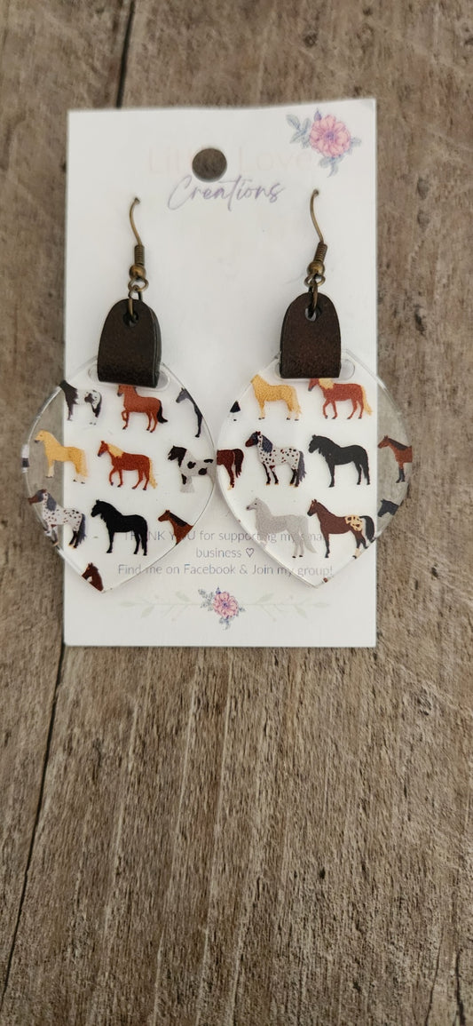 Acrylic & Faux Leather Horse Dangle Earrings