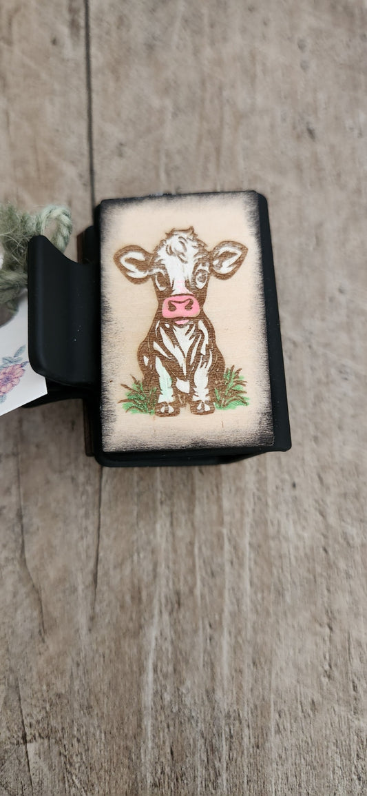Small Hand-Painted Engraved Wood Cow Claw Hair Clip 