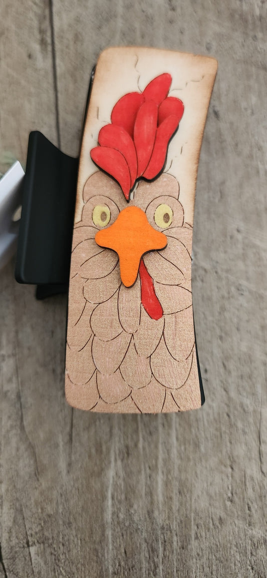 Large Hand-Painted Engraved Wood Brown Chicken Claw Hair Clip 