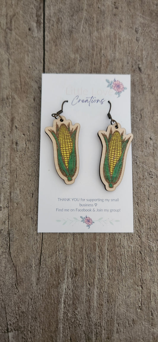 Hand-painted Corn Cob Wood Dangle Earrings