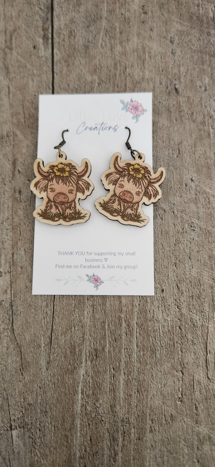 Hand-painted Highland Cow Wooden Dangle Earrings 