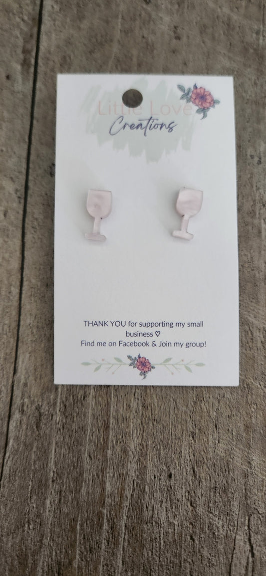 Acrylic Pink Pearl Wine Glass Studs