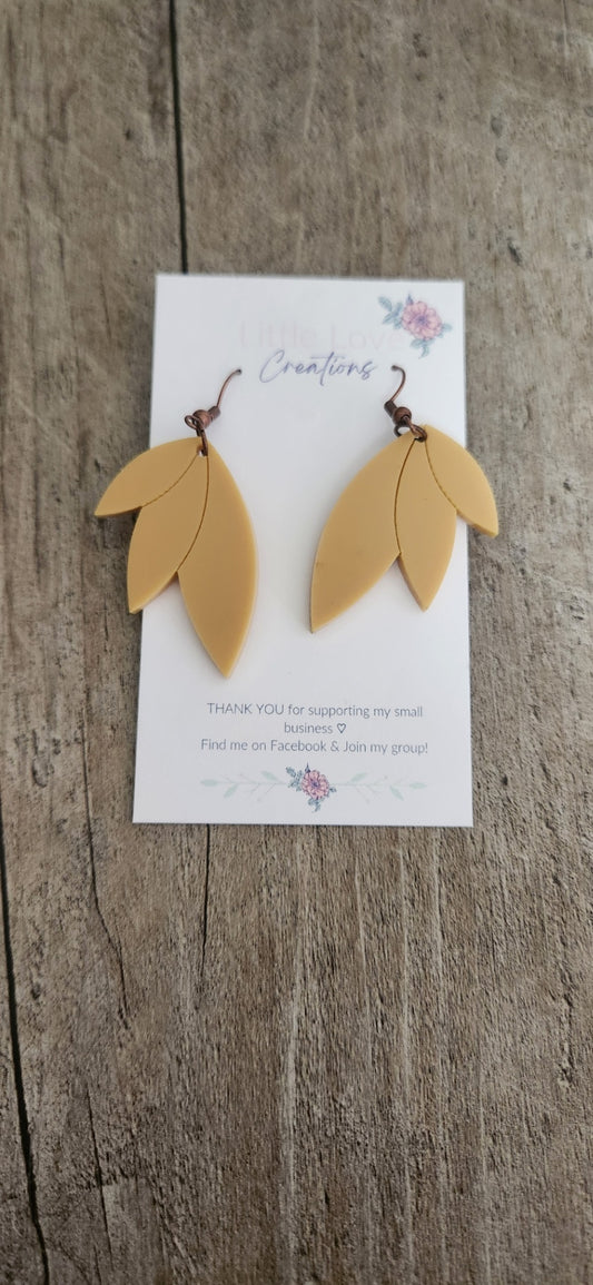 Acrylic Mustard Yellow Leaf Dangle Earring 