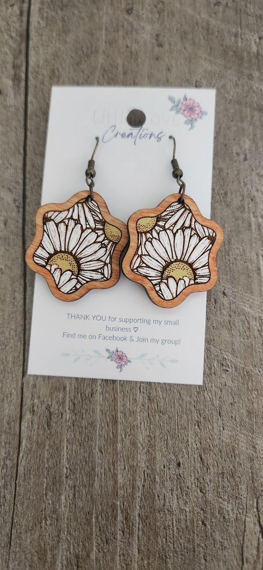 Wood Boho Daisy Dangle Earring