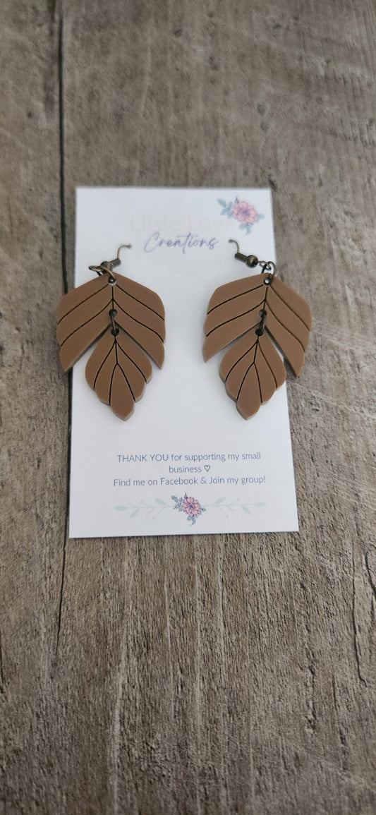 Acrylic Brown Split Leaf Dangle Earring 