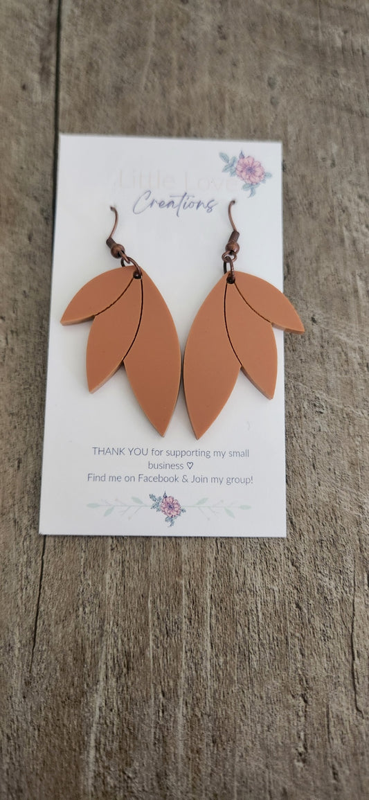 Acrylic Light Terracotta Leaf Dangle Earrings 