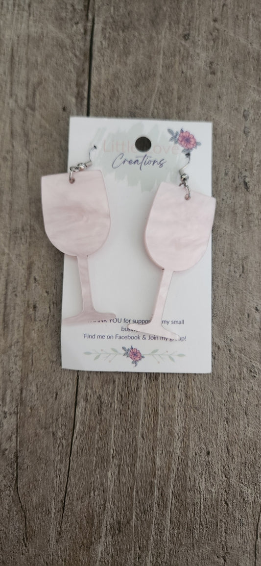 Acrylic Pink Pearl Wine Glass Dangle Earrings 