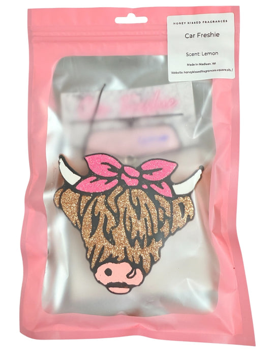 Highland Cow with Bow Car Freshie - Lemon