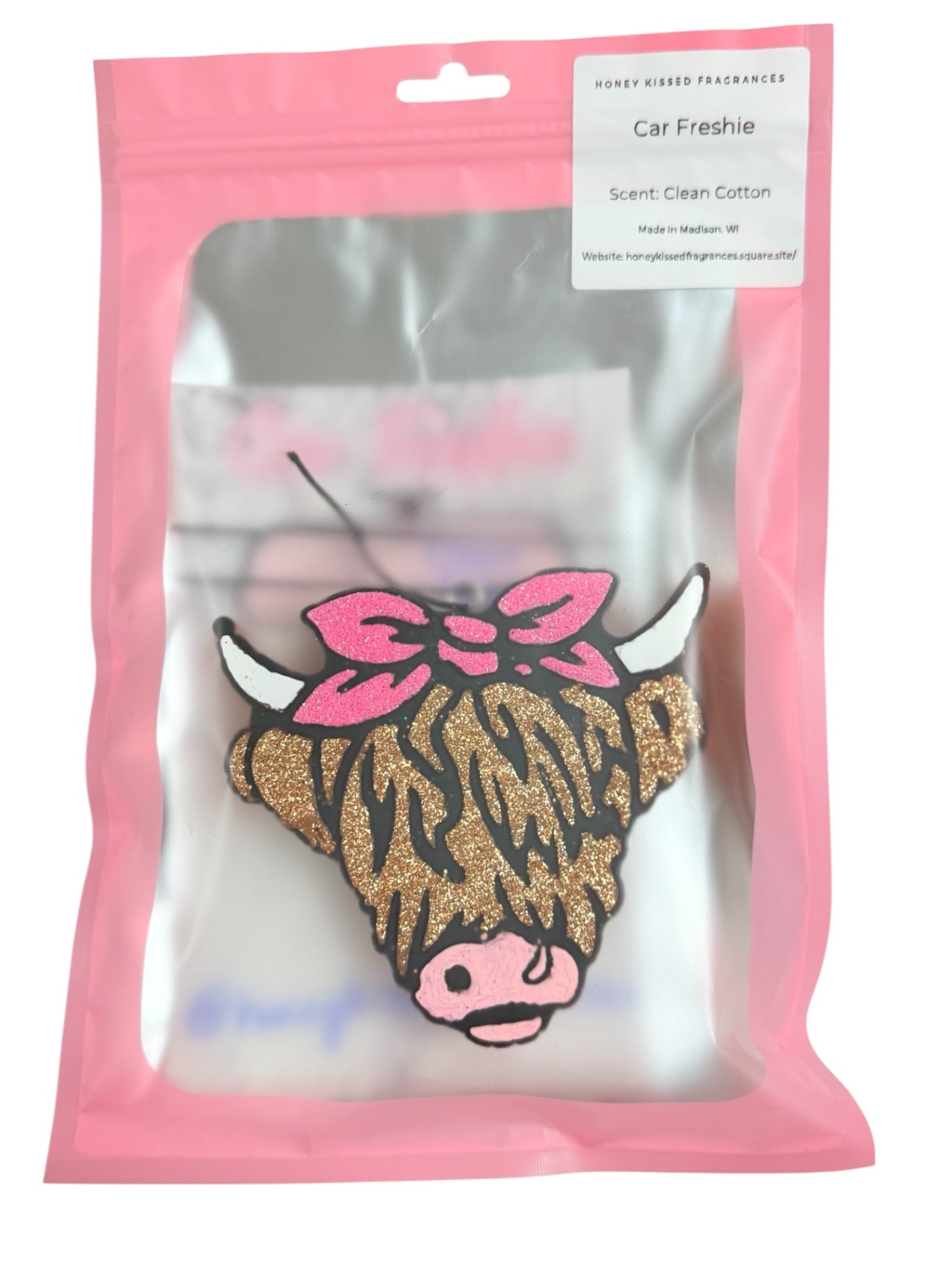 Highland Cow with Bow Car Freshie - Clean Cotton