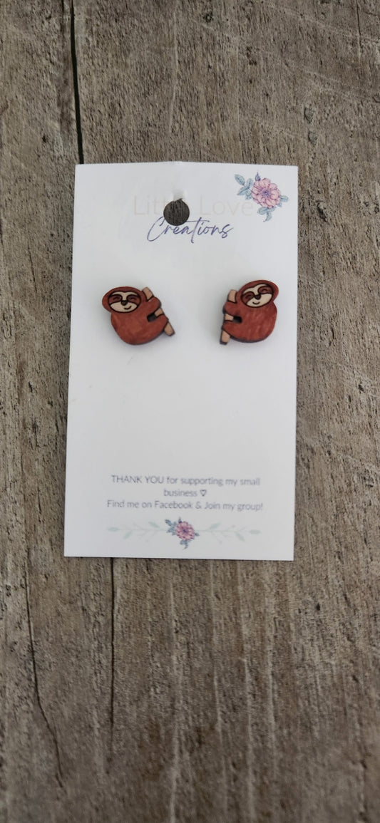 Wood Sloth Stud earrings 
