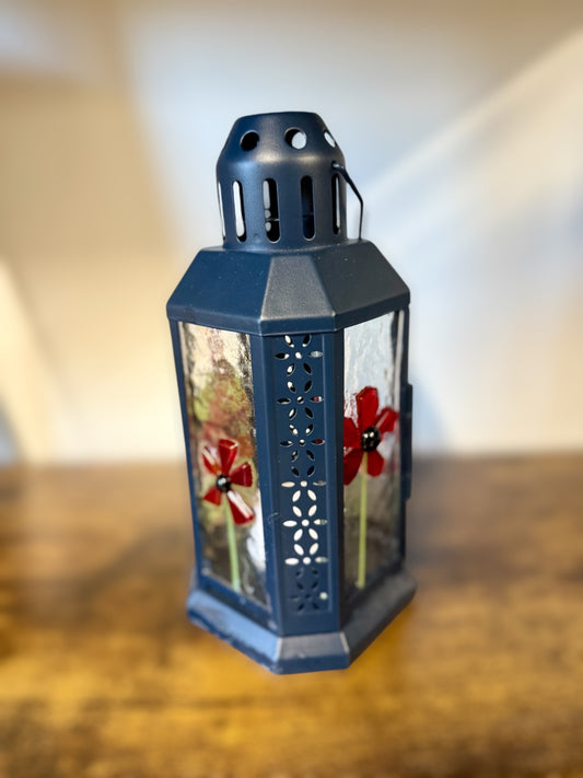 Lantern with Fused Glass Floral Embellishment 