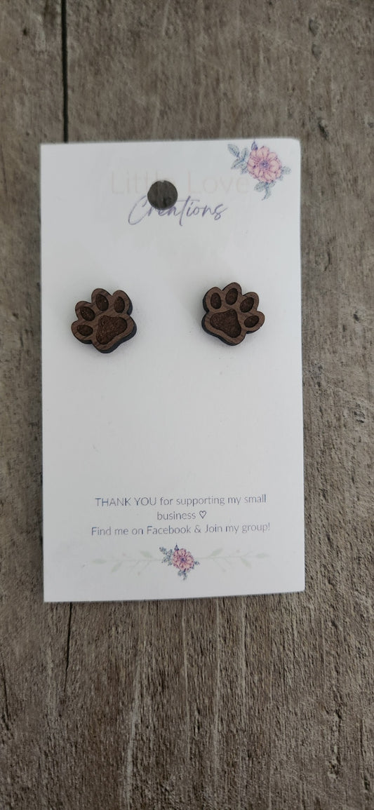 Wood Paw Stud Earrings