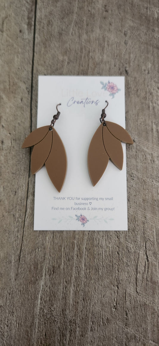 Acrylic Brown Leaf Dangle Earring 
