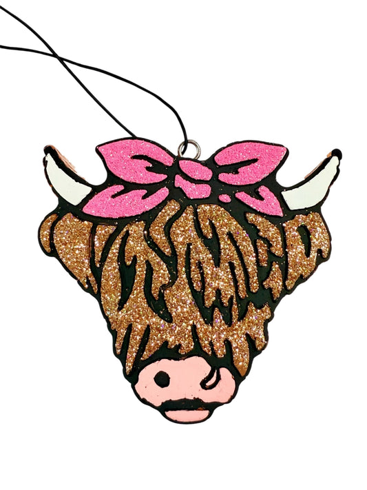 Highland Cow with Bow Car Freshie - Lemon